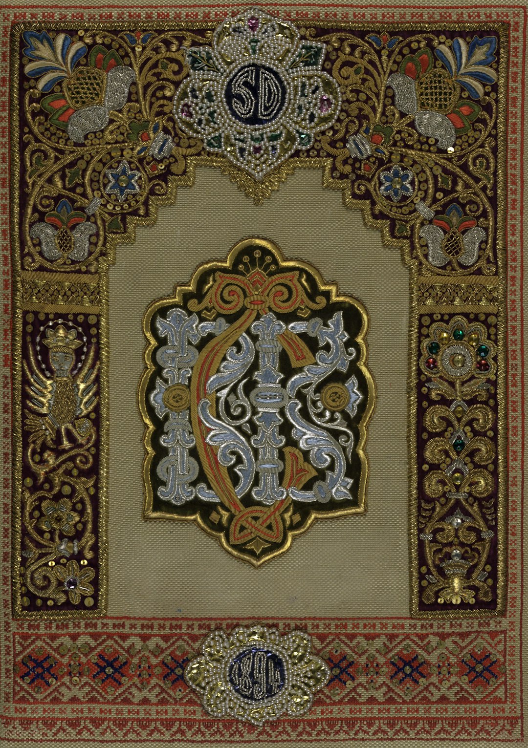 Medieval tapestry detail showing embroidered narrative scene